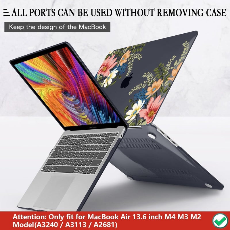CISSOOK Compatible with MacBook Air 13.6 Inch Case 2025 2024 2023 2022, Plastic Hard Shell Case with Keyboard Cover for MacBook Air 13.6 M2 M3 M4 Chip A2681 A3113 A3240 Model, Retro Flower - Image 5